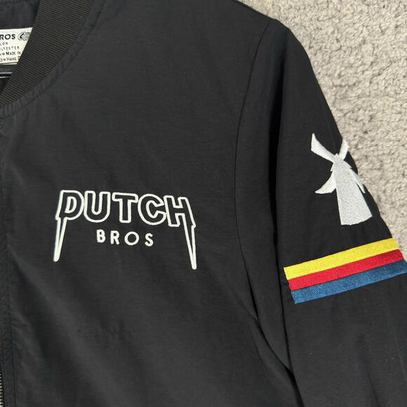 DUTCH BROS Coffee Metal Embroidered Logo Black Bomber Jacket Size Small - Picture 3 of 9